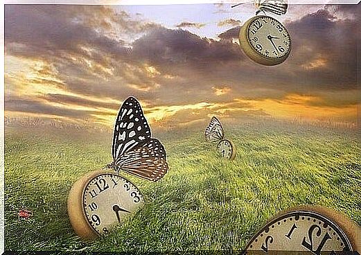 clocks in a field symbolizing the time of depression