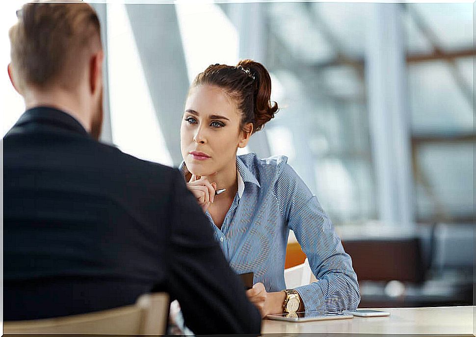 Woman listening to resolve a conflict