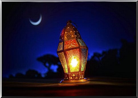 Lantern illuminated at night