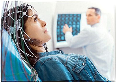 Woman getting an EEG