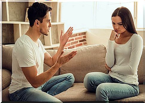 Couple arguing and showing contempt