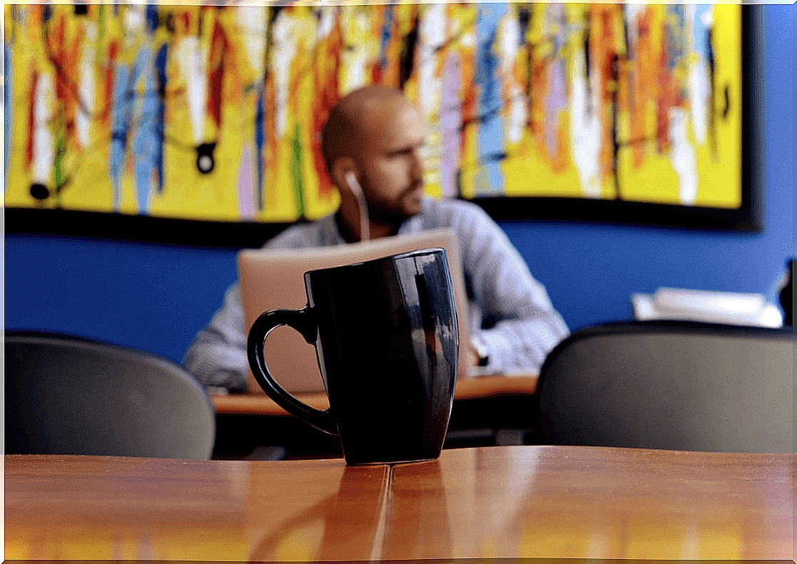 man distracted while working