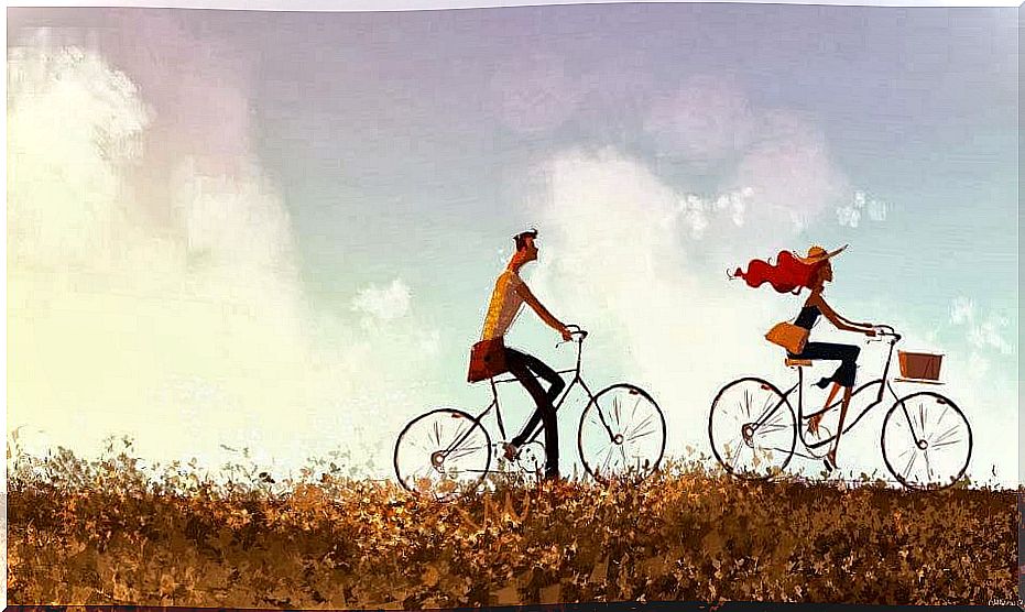 Couple on bicycle