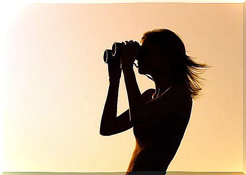 Woman with binoculars