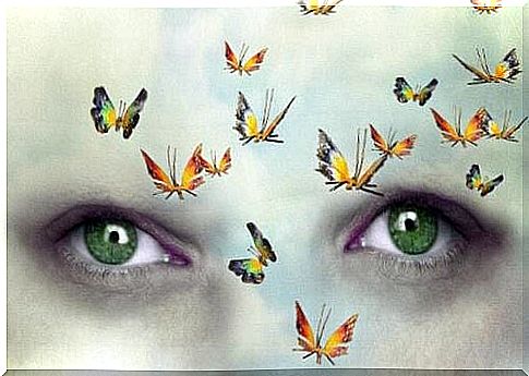 Eyes with butterflies around