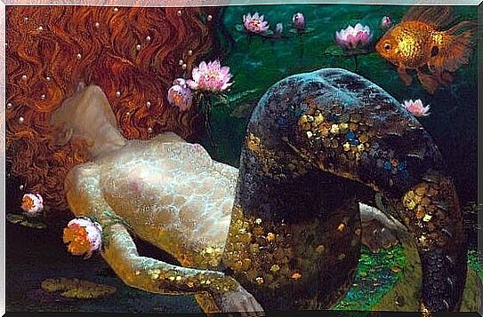 Mermaid among water lilies