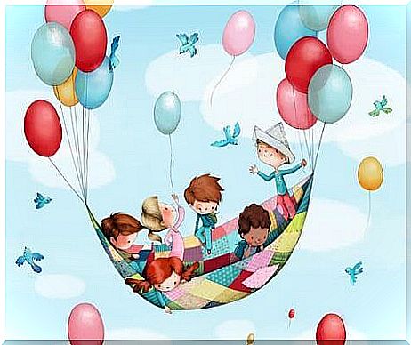 Children playing in balloon