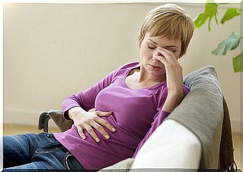 Woman with stomach pain due to lexatin