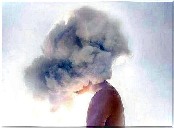 Woman with clouds on her head