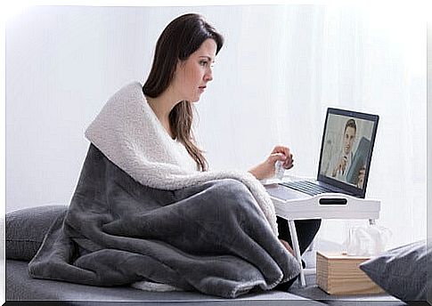 Woman doing online therapy