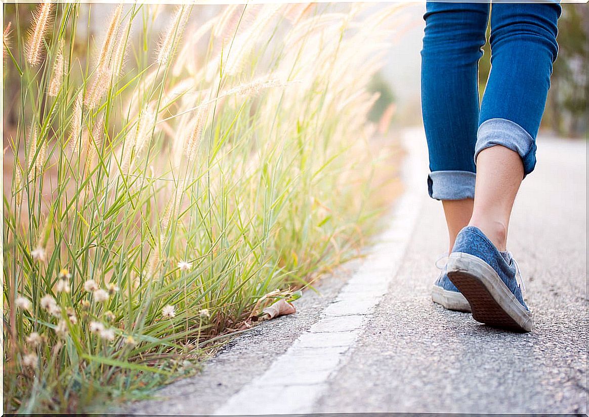 Woman walking practicing