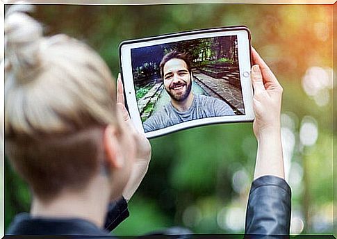 Woman making video call