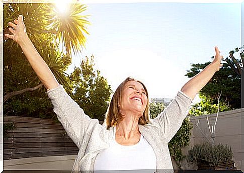 Happy senior woman thinking about eternal life