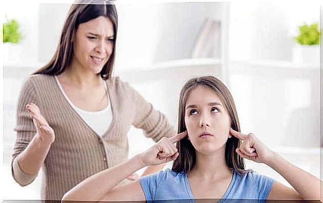 Mother trying to communicate with her daughter by playing the role of parents in eating disorders