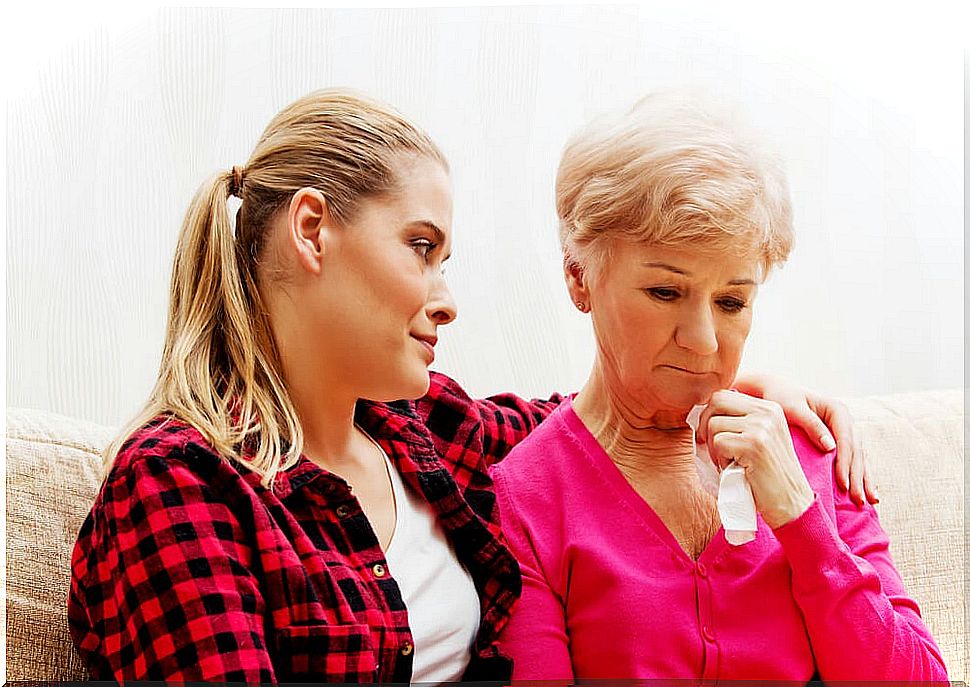 Daughter talking to her mother