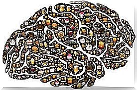 Brain with food representing the link between emotion and food