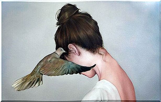 Woman with wood pigeon representing ignorance