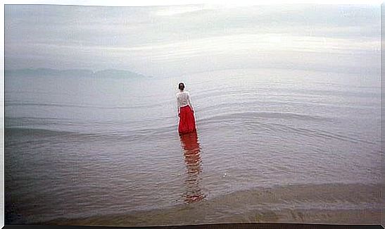 woman in a cold sea